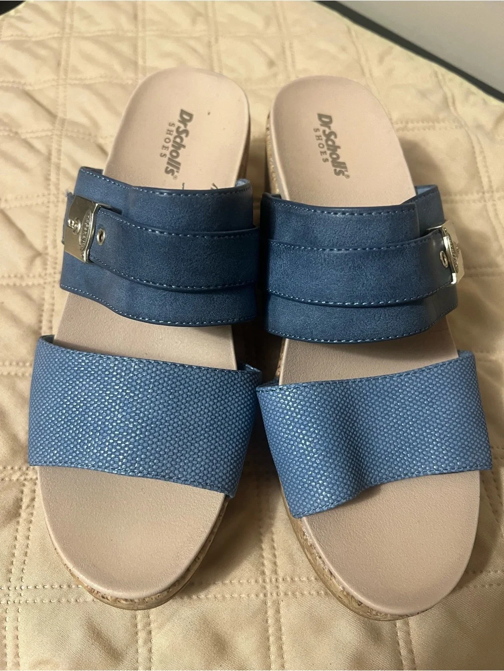Dr. Scholl's Blue Cali Vibe Double-Strap Slide Wedges